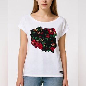 Polaquito Floral Print Poland White T-Shirt, Polish Polska, size S